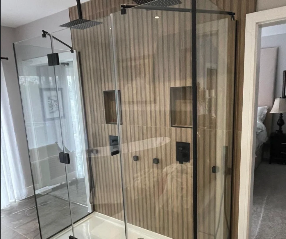 Black frame reeded glass installation, Maidstone Glass Balustrades bespoke interior glazing