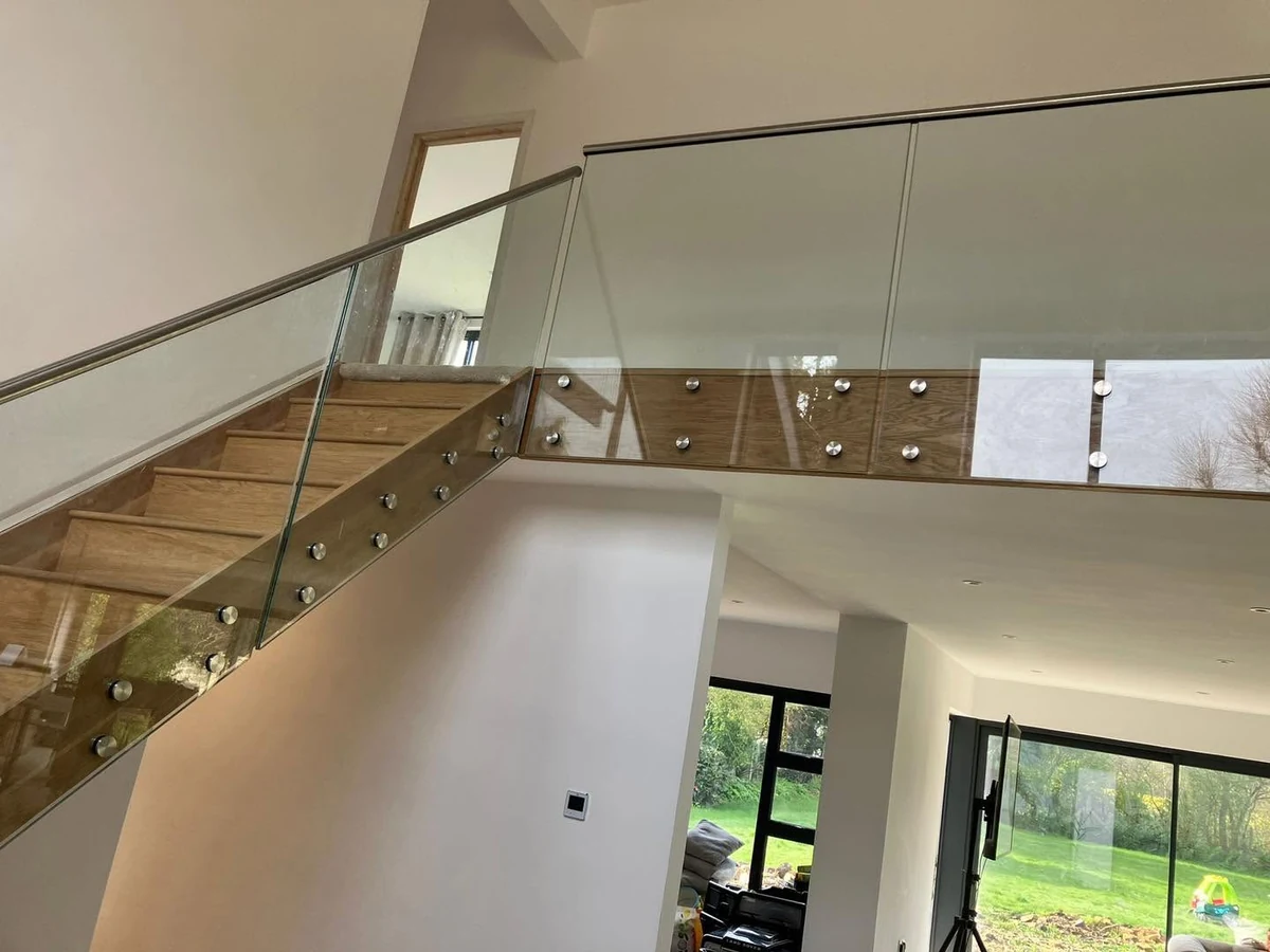 Oak standoff gallery-level glass balustrade, Maidstone Glass Balustrades installation